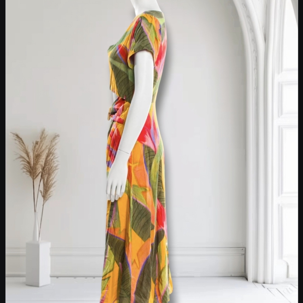 Farm Rio Dress - Yellow Garden Linen Midi Maxi Tropical Palm - Picture 8 of 10